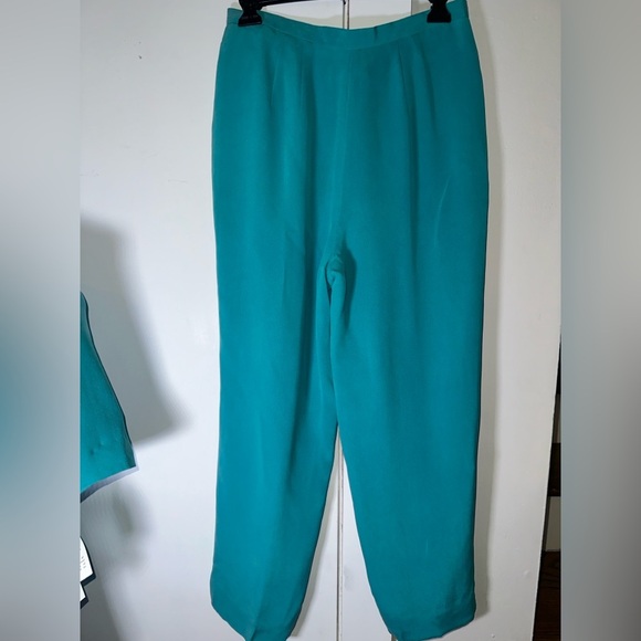 VINTAGE NWT 100% SILK Teal Women's Blazer Top & Pants Set - Picture 15 of 15